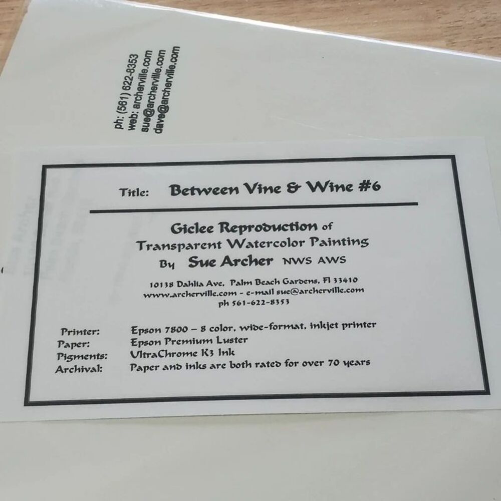 NEW Sue Archer Between Vine & Wine Fine Art Giclee Reproduction Watercolor Print - Picture 2 of 12
